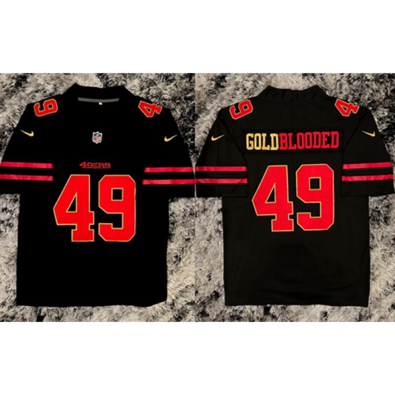 6861aeb23d0ba_1 Men's San Francisco 49ers #49 GoldBlooded Black Stitched Jersey