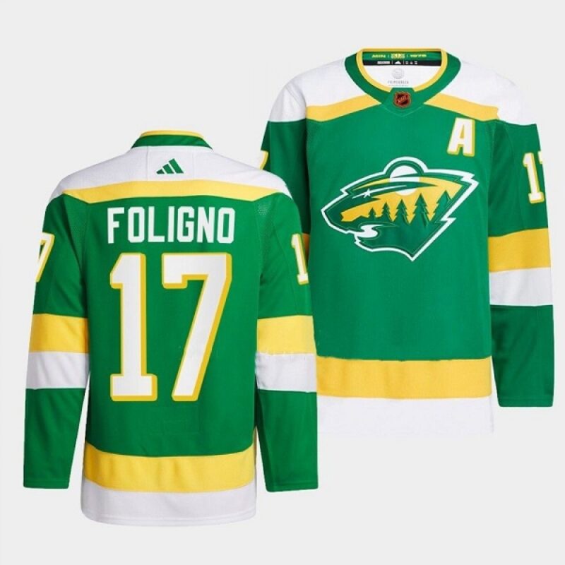 6861aed82b975_1 Men's Minnesota Wild #17 Marcus Foligno Green 2022-23 Reverse Retro Stitched Jersey