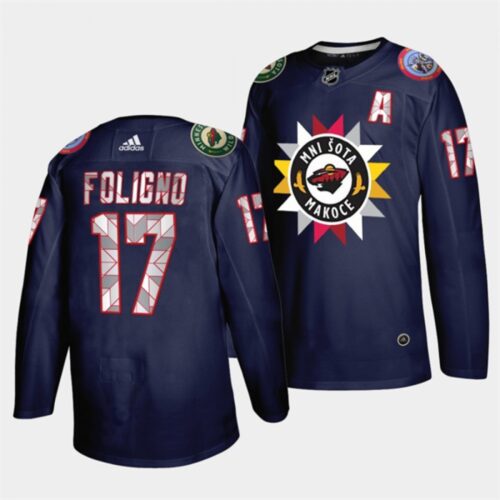 6861aee22348c_1 Men's Minnesota Wild #17 Marcus Foligno 2021/22 Navy Native American Heritage Day Stitched Jersey