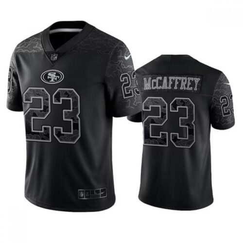 6861af3f08875_1 Men's San Francisco 49ers #23 Christian McCaffrey Black Reflective Limited Stitched Football Jersey