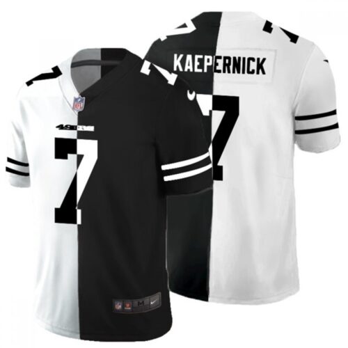 6861afaaf2c45_1 Men's San Francisco 49ers #7 Colin Kaepernick Black & White Split Limited Stitched Jersey