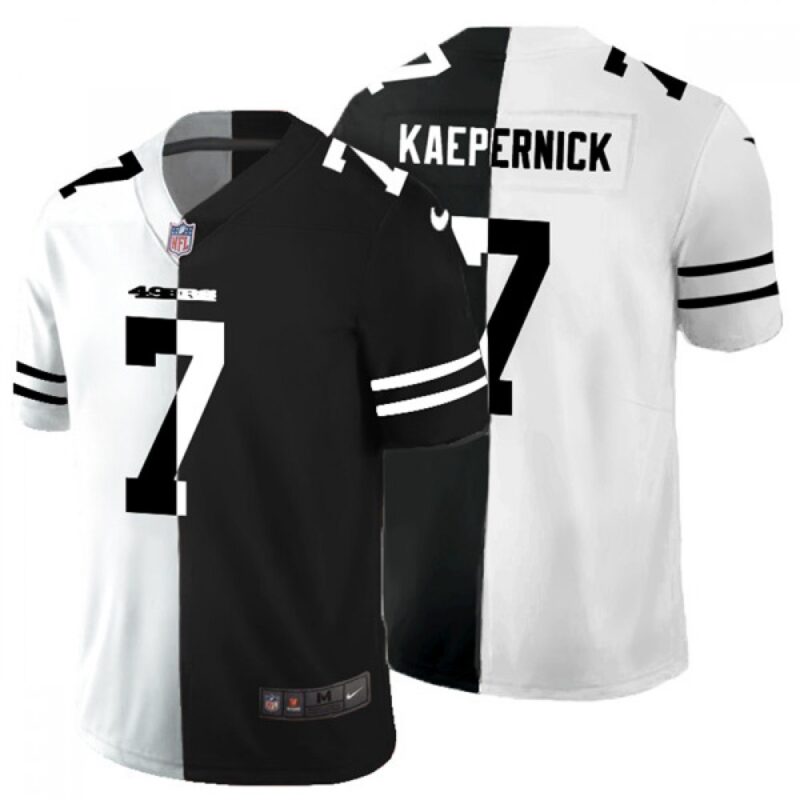 6861afaaf2c45_1 Men's San Francisco 49ers #7 Colin Kaepernick Black & White Split Limited Stitched Jersey