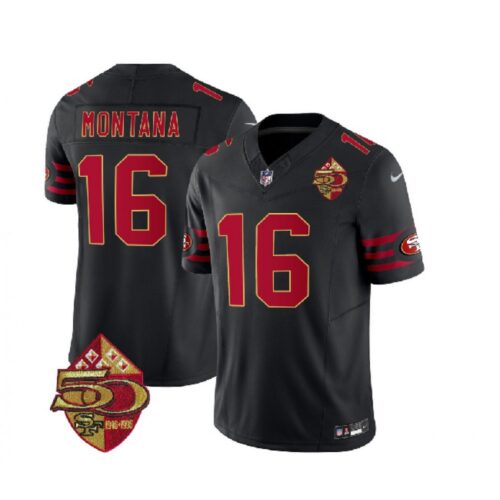 6861afe0cd1db_1 Men's San Francisco 49ers #16 Joe Montana Black 2023 F.U.S.E. 50th Patch Vapor Limited Stitched Football Jersey