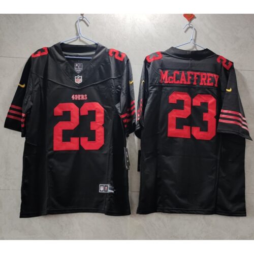 6861afe3d47b8_1 Men's San Francisco 49ers #23 Christian McCaffrey Black 2023 F.U.S.E. Vapor Untouchable Limited Stitched Football Jersey