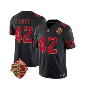 6861afed02a80_1 Men's San Francisco 49ers #42 Ronnie Lott Black 2023 F.U.S.E. 50th Patch Vapor Limited Stitched Football Jersey