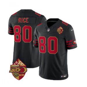 6861aff61b9b9_1 Men's San Francisco 49ers #80 Jerry Rice Black 2023 F.U.S.E. 50th Patch Vapor Limited Stitched Football Jersey