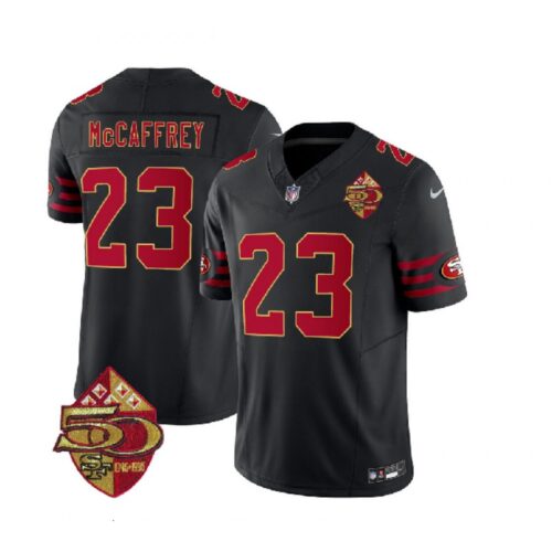 6861aff92f13f_1 Men's San Francisco 49ers #23 Christian McCaffrey Black 2023 F.U.S.E. 50th Patch Throwback Stitched Football Jersey