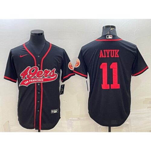 6861affc29eb9_1 Men's San Francisco 49ers #11 Brandon Aiyuk Black With Patch Cool Base Stitched Baseball Jersey