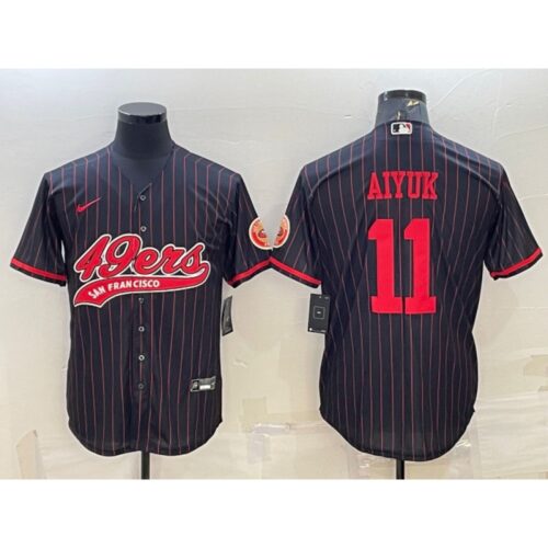 6861afff54ea4_1 Men's San Francisco 49ers #11 Brandon Aiyuk Black With Patch Cool Base Stitched Baseball Jersey