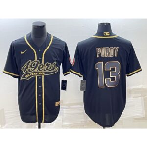 6861b00263dac_1 Men's San Francisco 49ers #13 Brock Purdy Black Gold With Patch Cool Base Stitched Baseball Jersey
