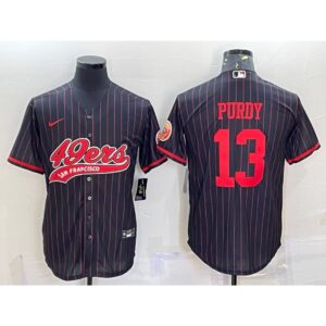6861b0088464c_1 Men's San Francisco 49ers #13 Brock Purdy Black With Patch Cool Base Stitched Baseball Jersey