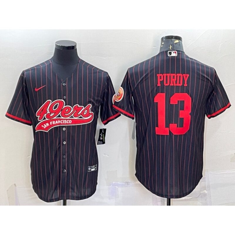 6861b0088464c_1 Men's San Francisco 49ers #13 Brock Purdy Black With Patch Cool Base Stitched Baseball Jersey