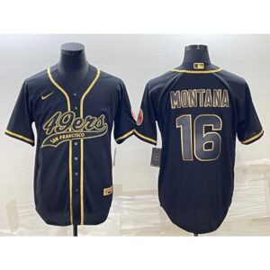 6861b00b90aac_1 Men's San Francisco 49ers #16 Joe Montana Black Gold With Patch Cool Base Stitched Baseball Jersey