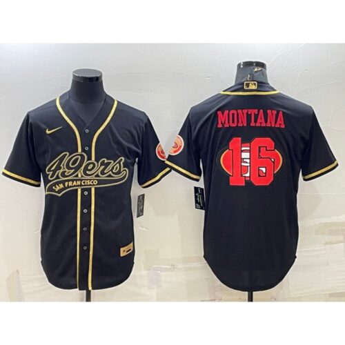 6861b011ba06b_1 Men's San Francisco 49ers #16 Joe Montana Black Gold Team Big Logo With Patch Cool Base Stitched Baseball Jersey