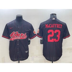 6861b01e95055_1 Men's San Francisco 49ers #23 Christian McCaffrey Black With Patch Cool Base Stitched Baseball Jersey