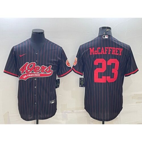 6861b01e95055_1 Men's San Francisco 49ers #23 Christian McCaffrey Black With Patch Cool Base Stitched Baseball Jersey