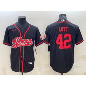 6861b024abaea_1 Men's San Francisco 49ers #42 Ronnie Lott Black With Patch Cool Base Stitched Baseball Jersey