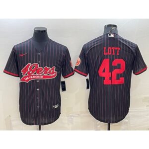 6861b027d6beb_1 Men's San Francisco 49ers #42 Ronnie Lott Black With Patch Cool Base Stitched Baseball Jersey