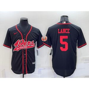 6861b02dc4d5d_1 Men's San Francisco 49ers #5 Trey Lance Black Cool Base Stitched Baseball Jersey