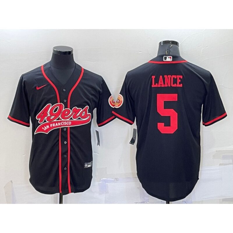 6861b02dc4d5d_1 Men's San Francisco 49ers #5 Trey Lance Black Cool Base Stitched Baseball Jersey