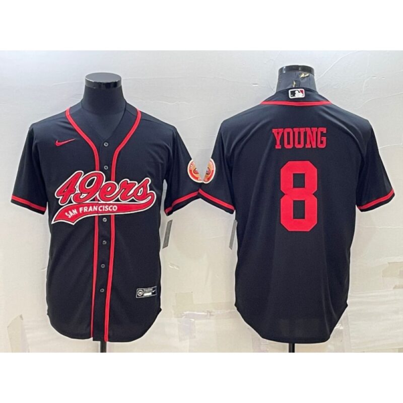 6861b030ef681_1 Men's San Francisco 49ers #8 Steve Young Black With Patch Cool Base Stitched Baseball Jersey