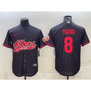 6861b03403dd1_1 Men's San Francisco 49ers #8 Steve Young Black With Patch Cool Base Stitched Baseball Jersey