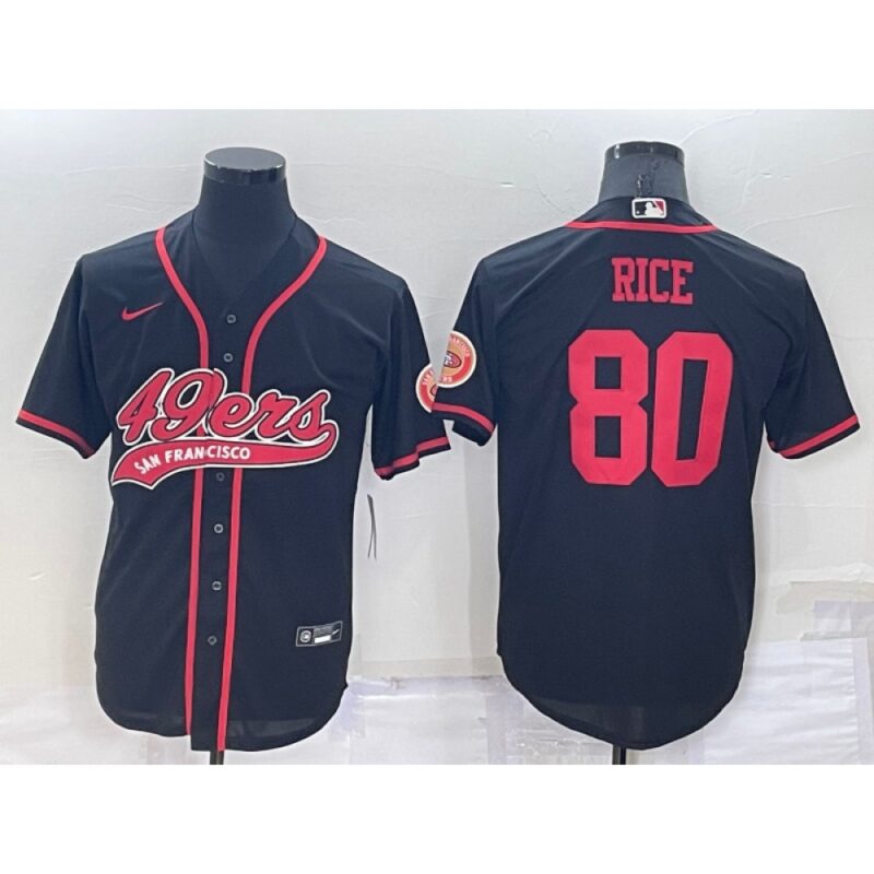 6861b045f3976_1 Men's San Francisco 49ers #80 Jerry Rice Black Cool Base Stitched Baseball Jersey