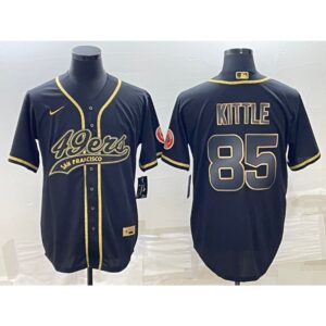 6861b048e4662_1 Men's San Francisco 49ers #85 George Kittle Black Gold With Patch Cool Base Stitched Baseball Jersey
