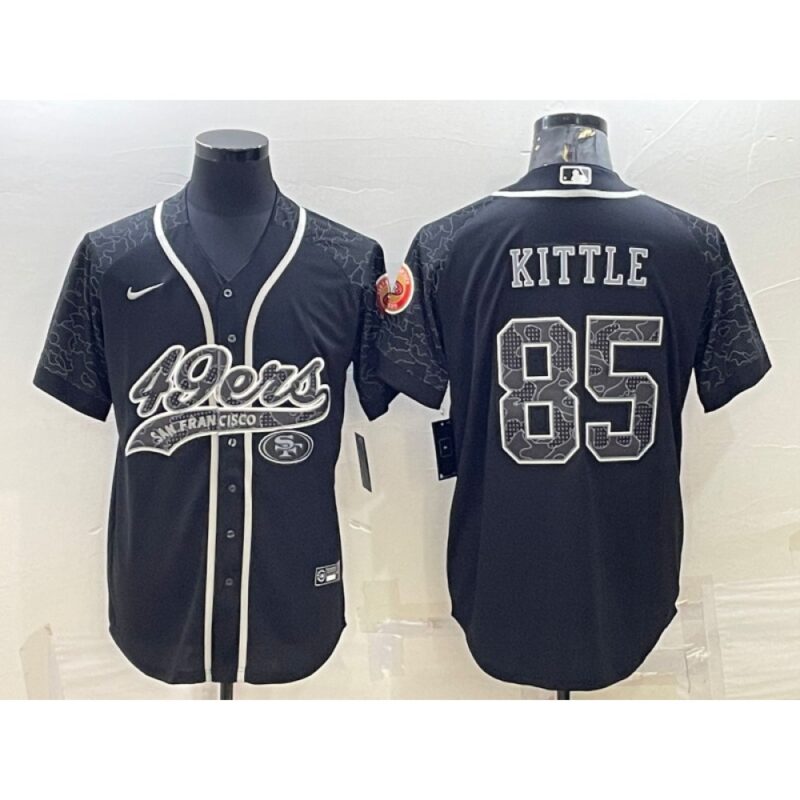 6861b04be27c6_1 Men's San Francisco 49ers #85 George Kittle Black Reflective With Patch Cool Base Stitched Baseball Jersey