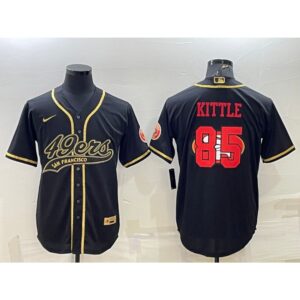 6861b04edd18c_1 Men's San Francisco 49ers #85 George Kittle Black Gold Team Big Logo With Patch Cool Base Stitched Baseball Jersey