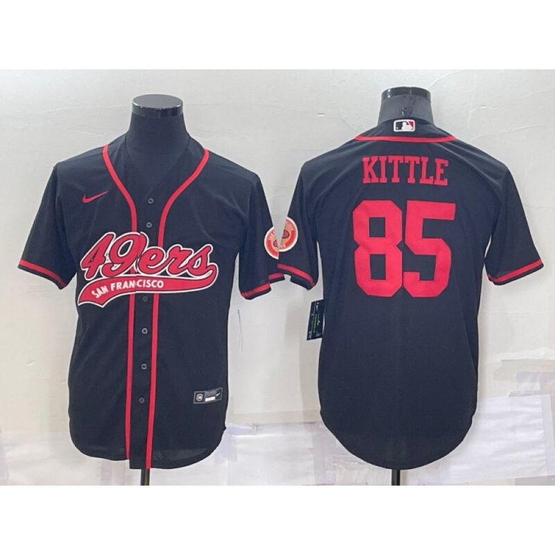 6861b054c3158_1 Men's San Francisco 49ers #85 George Kittle Black Cool Base Stitched Baseball Jersey