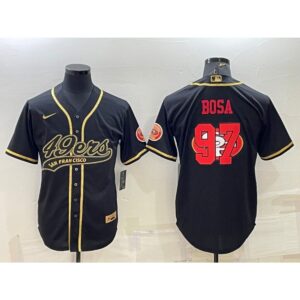 6861b05ad9d08_1 Men's San Francisco 49ers #97 Nick Bosa Black Gold Team Big Logo With Patch Cool Base Stitched Baseball Jersey