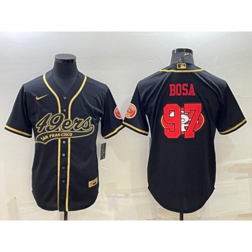 6861b05ad9d08_1 Men's San Francisco 49ers #97 Nick Bosa Black Gold Team Big Logo With Patch Cool Base Stitched Baseball Jersey