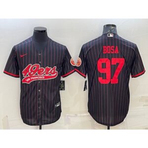 6861b05e2bcd6_1 Men's San Francisco 49ers #97 Nick Bosa Black With Patch Cool Base Stitched Baseball Jersey