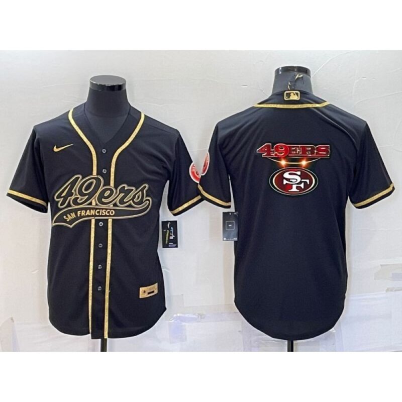 6861b07053401_1 Men's San Francisco 49ers Black Gold Team Big Logo With Patch Cool Base Stitched Baseball Jersey