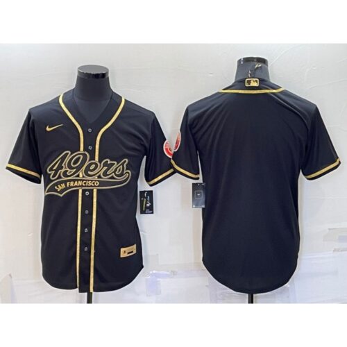 6861b07339bfb_1 Men's San Francisco 49ers Blank Black Gold With Patch Cool Base Stitched Baseball Jersey