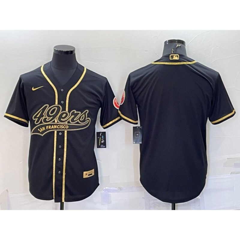 6861b07339bfb_1 Men's San Francisco 49ers Blank Black Gold With Patch Cool Base Stitched Baseball Jersey