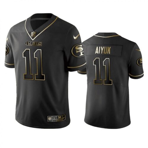 6861b07f47e42_1 Men's San Francisco 49ers #11 Brandon Aiyuk Black Golden Stitched Jersey