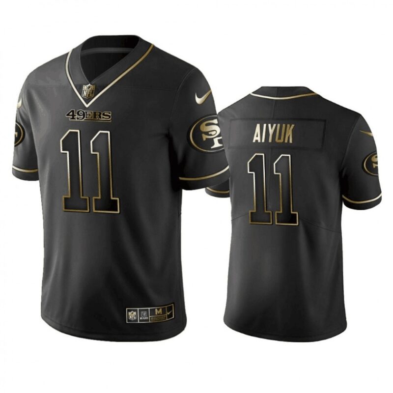 6861b07f47e42_1 Men's San Francisco 49ers #11 Brandon Aiyuk Black Golden Stitched Jersey