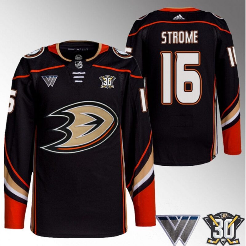 6861b08269650_1 Men's Anaheim Ducks #16 Ryan Strome Black 30th Anniversary Stitched Jersey