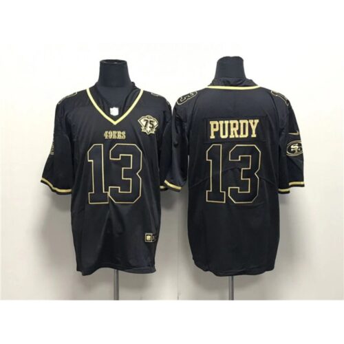 6861b08568993_1 Men's San Francisco 49ers #13 Brock Purdy Black Gold With 75th Anniversary Patch Stitched Jersey