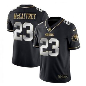 6861b097820e9_1 Men's San Francisco 49ers #23 Christian McCaffrey Black Gold Stitched Jersey