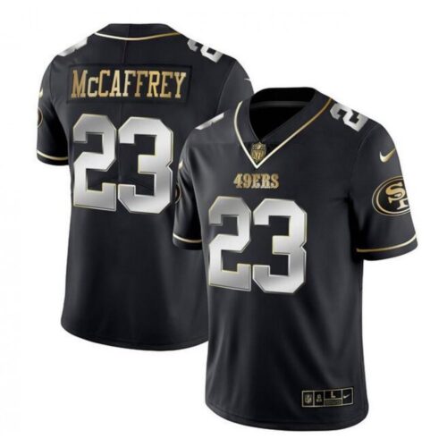 6861b097820e9_1 Men's San Francisco 49ers #23 Christian McCaffrey Black Gold Stitched Jersey