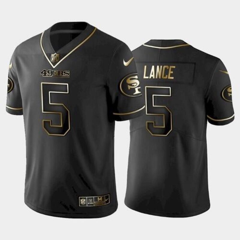 6861b09a900f1_1 Men's San Francisco 49ers #5 Trey Lance Black golden edition Stitched Jersey