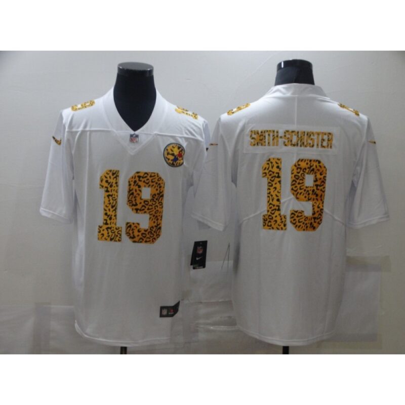 6861b11a6f13c_1 Men's Pittsburgh Steelers #19 JuJu Smith-Schuster 2020 White Leopard Print Fashion Limited Stitched Jersey