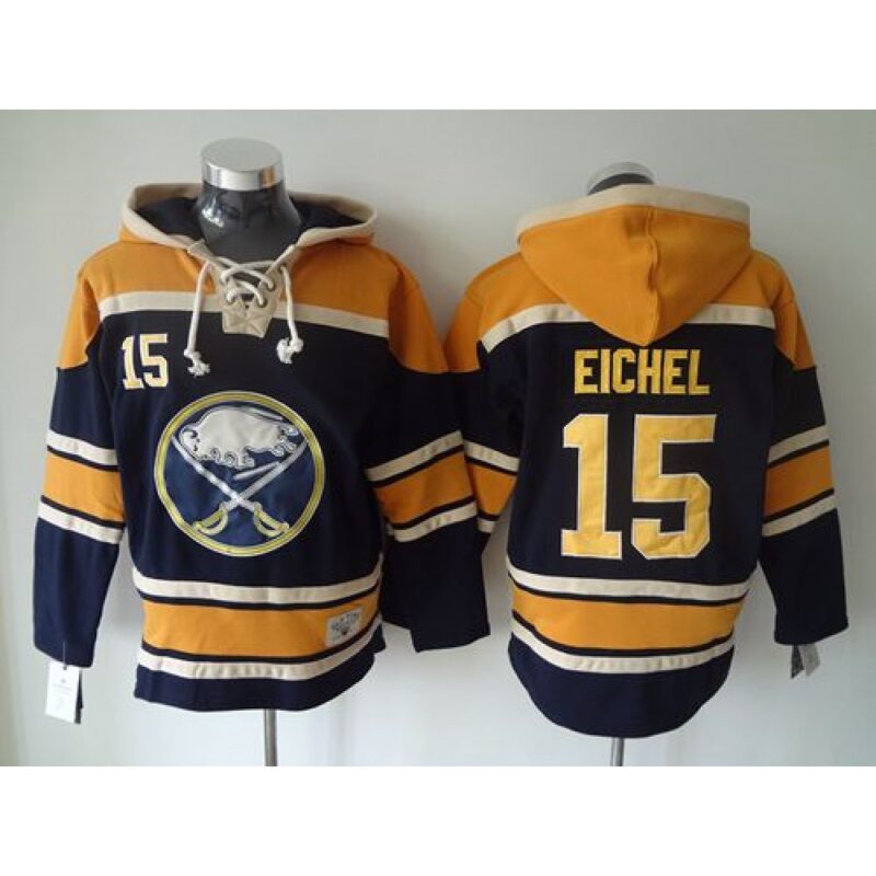 6861b120e9f75_1 Sabres #15 Jack Eichel Navy Blue Sawyer Hooded Sweatshirt Stitched NHL Jersey