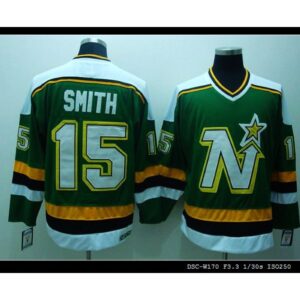 6861b12a8151f_1 Stars #15 Bobby Smith Stitched Green CCM Throwback NHL Jersey
