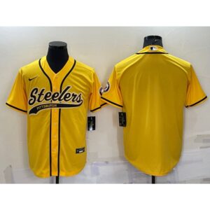 6861b1948f96f_1 Men's Pittsburgh Steelers Blank Yellow With Patch Cool Base Stitched Baseball Jersey