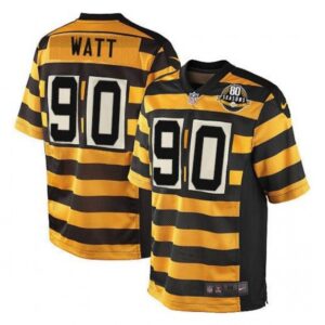 6861b1bfe6a1f_1 Men's Pittsburgh Steelers #90 T. J. Watt Yellow/Black Alternate 80TH Anniversary Throwback Stitched Jersey