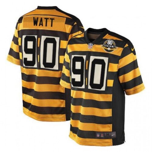 6861b1bfe6a1f_1 Men's Pittsburgh Steelers #90 T. J. Watt Yellow/Black Alternate 80TH Anniversary Throwback Stitched Jersey